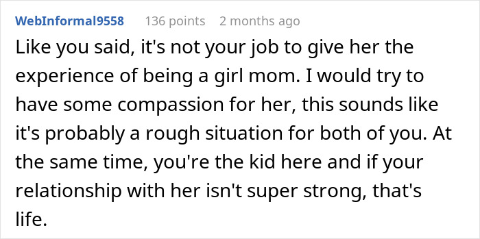 &#8220;[Am I The Jerk] For Not Giving My Stepmom The Experience Of Being A Girl Mom?”