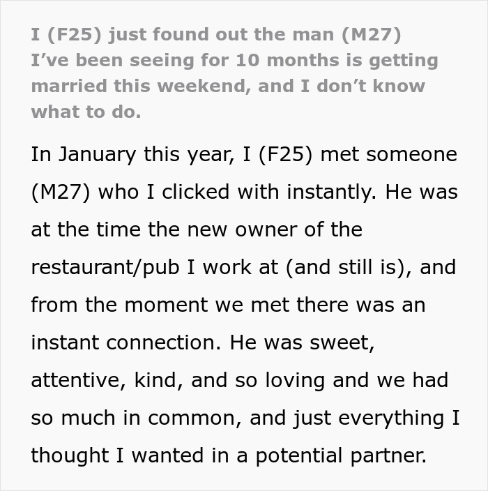 &#8220;I Found Out The Man I’ve Been Seeing Is Getting Married This Weekend, And I Don’t Know What To Do&#8221;