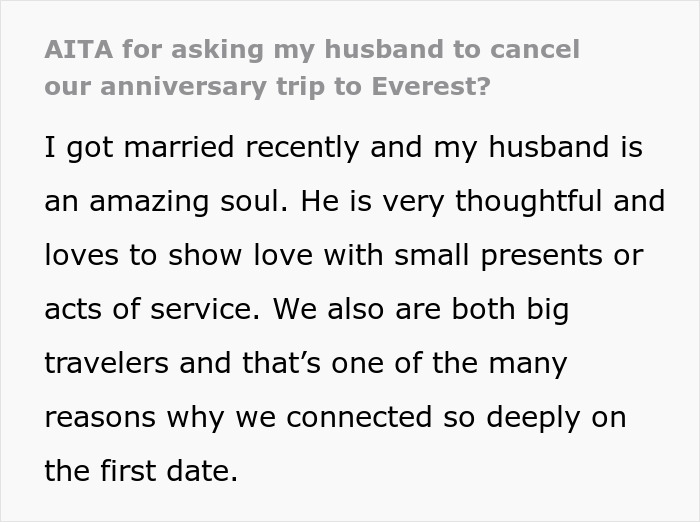 Woman Likes To Hike, So Husband Plans A Surprise Trip, She Refuses After Looking It Up Online