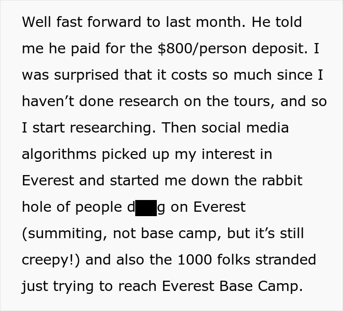 Woman Likes To Hike, So Husband Plans A Surprise Trip, She Refuses After Looking It Up Online