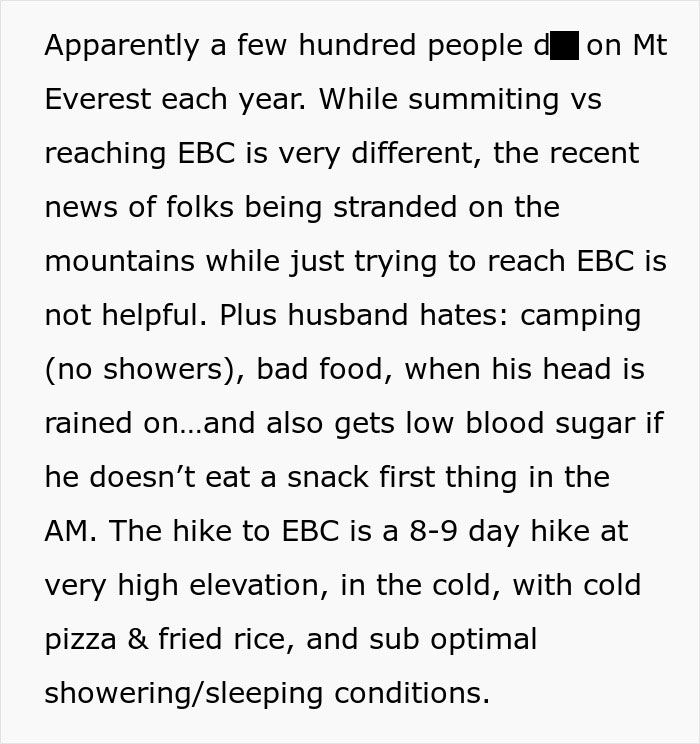 Woman Likes To Hike, So Husband Plans A Surprise Trip, She Refuses After Looking It Up Online