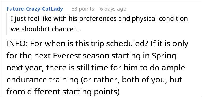 Woman Likes To Hike, So Husband Plans A Surprise Trip, She Refuses After Looking It Up Online