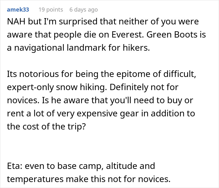 Woman Likes To Hike, So Husband Plans A Surprise Trip, She Refuses After Looking It Up Online