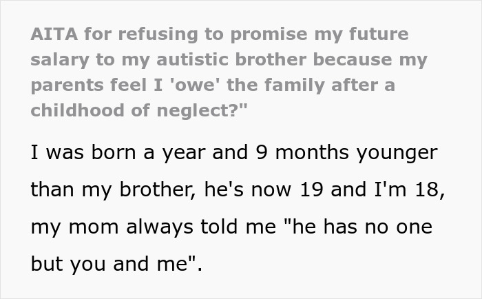 Teen Spends Years Being “Forgotten” By Parents, Refuses To Share Her Future Salary With Brothers Teen Spends Years Being “Forgotten” By Parents, Refuses To Share Her Future Salary With Brothers