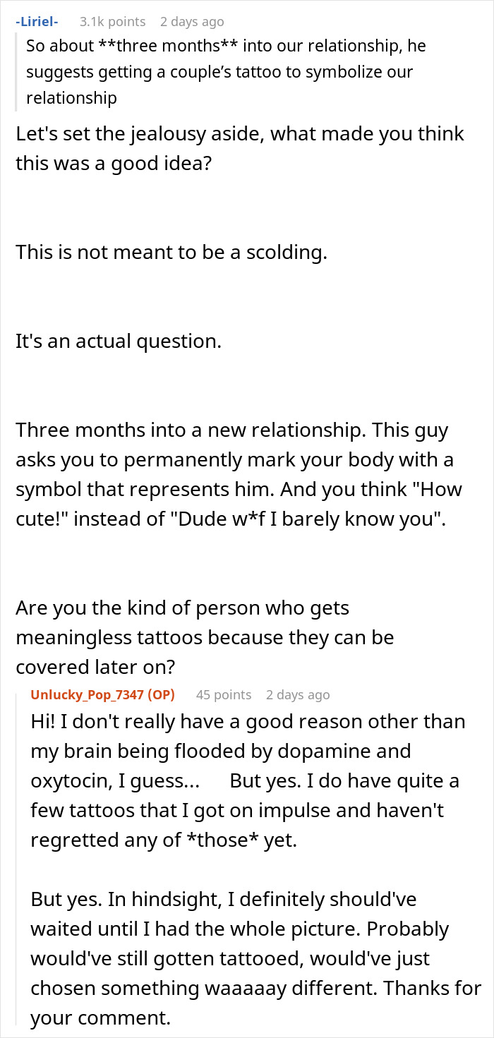 Man’s Romantic Gesture Backfires When Girlfriend Realizes Her Tattoo Is A Carbon Copy Of His Ex’s Man’s Romantic Gesture Backfires When Girlfriend Realizes Her Tattoo Is A Carbon Copy Of His Ex’s