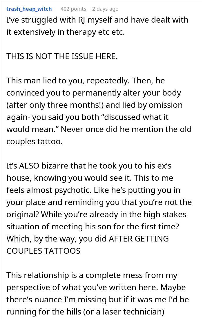 Man’s Romantic Gesture Backfires When Girlfriend Realizes Her Tattoo Is A Carbon Copy Of His Ex’s Man’s Romantic Gesture Backfires When Girlfriend Realizes Her Tattoo Is A Carbon Copy Of His Ex’s