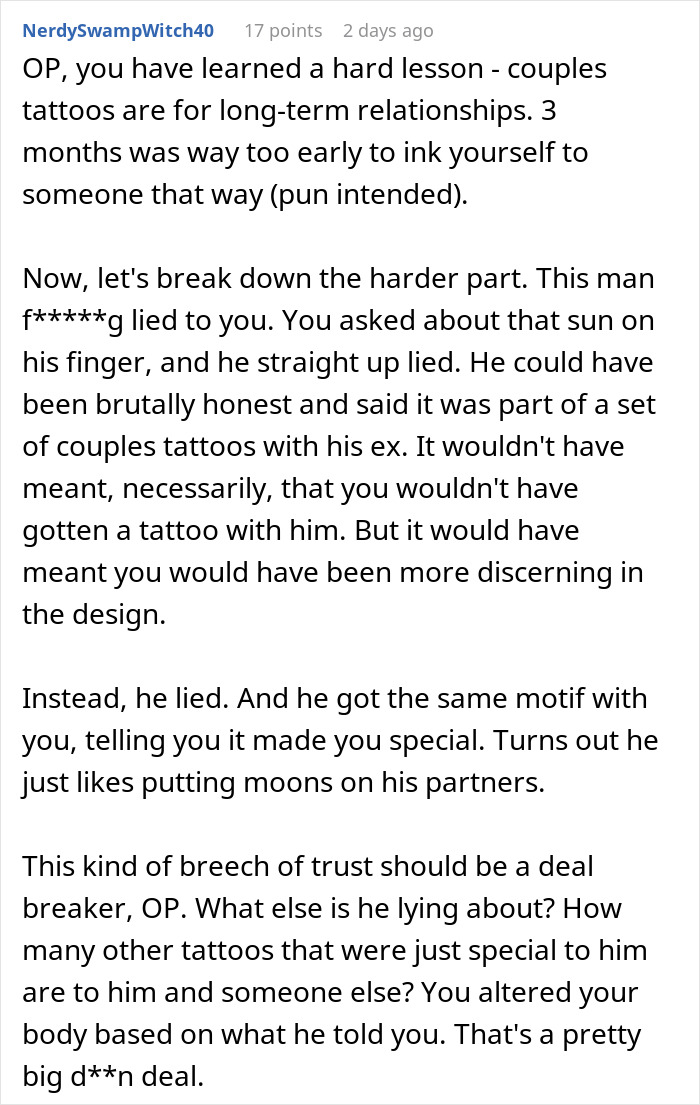 Man’s Romantic Gesture Backfires When Girlfriend Realizes Her Tattoo Is A Carbon Copy Of His Ex’s Man’s Romantic Gesture Backfires When Girlfriend Realizes Her Tattoo Is A Carbon Copy Of His Ex’s