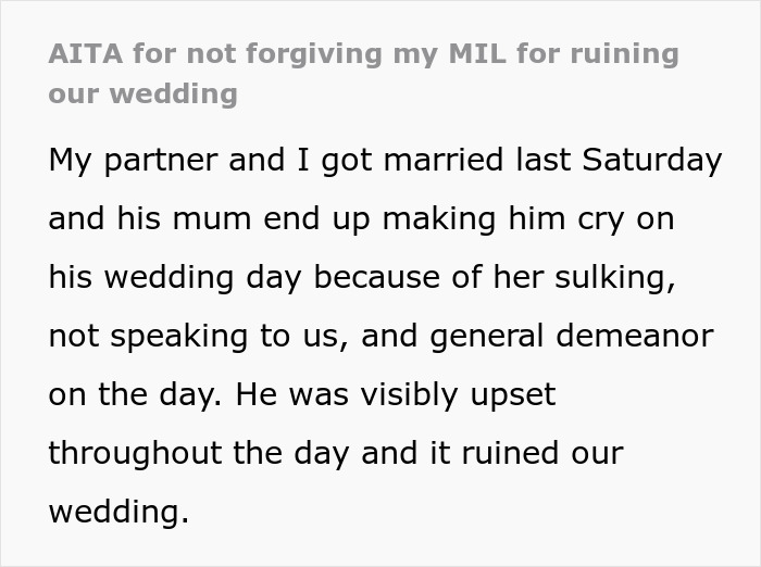 Bride Wants To Cut MIL Out Of Their Lives After She Selfishly Ruins Wedding Day Bride Wants To Cut MIL Out Of Their Lives After She Selfishly Ruins Wedding Day