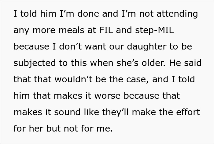 Woman Tells Husband She’s Done Attending In-Law Dinners After Being Left Without Food One Too Many Times Woman Tells Husband She’s Done Attending In-Law Dinners After Being Left Without Food One Too Many Times