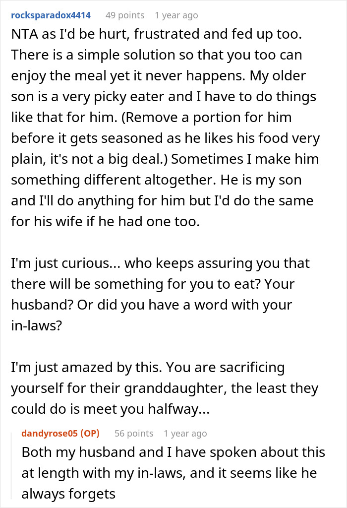 Woman Tells Husband She’s Done Attending In-Law Dinners After Being Left Without Food One Too Many Times Woman Tells Husband She’s Done Attending In-Law Dinners After Being Left Without Food One Too Many Times