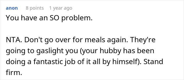 Woman Tells Husband She’s Done Attending In-Law Dinners After Being Left Without Food One Too Many Times Woman Tells Husband She’s Done Attending In-Law Dinners After Being Left Without Food One Too Many Times