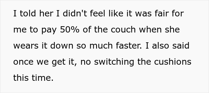 Woman Refuses To Pay Half Price For New Couch As Heavier Roommate Wore Out The Old One More Woman Refuses To Pay Half Price For New Couch As Heavier Roommate Wore Out The Old One More