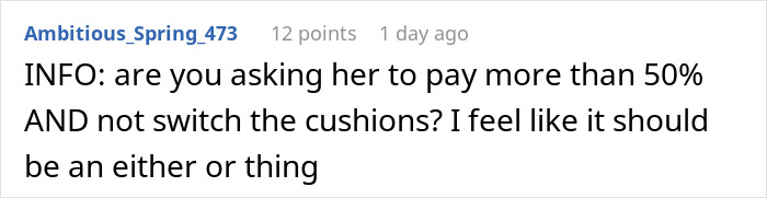 Woman Refuses To Pay Half Price For New Couch As Heavier Roommate Wore Out The Old One More Woman Refuses To Pay Half Price For New Couch As Heavier Roommate Wore Out The Old One More
