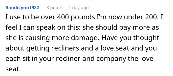 Woman Refuses To Pay Half Price For New Couch As Heavier Roommate Wore Out The Old One More Woman Refuses To Pay Half Price For New Couch As Heavier Roommate Wore Out The Old One More