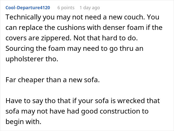 Woman Refuses To Pay Half Price For New Couch As Heavier Roommate Wore Out The Old One More Woman Refuses To Pay Half Price For New Couch As Heavier Roommate Wore Out The Old One More