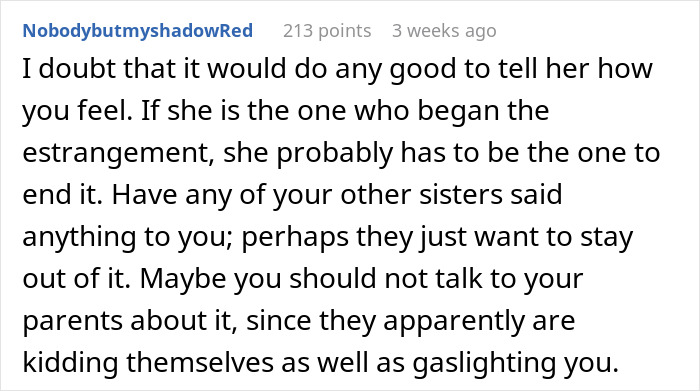 Person Baffled As Sis Pretends They Don’t Exist For A Decade, Parents Keep Gaslighting Them About It Person Baffled As Sis Pretends They Don’t Exist For A Decade, Parents Keep Gaslighting Them About It