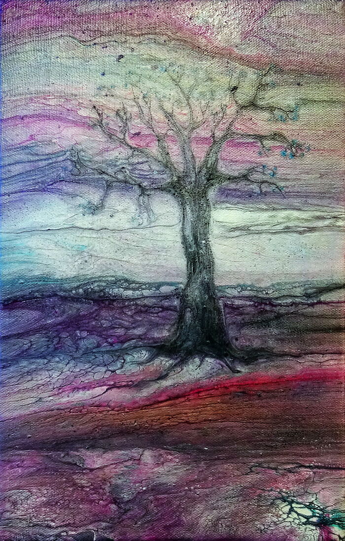 Painting A Tree On Wet Acrylic Pour With Beautifully Ghostly Results Painting A Tree On Wet Acrylic Pour With Beautifully Ghostly Results