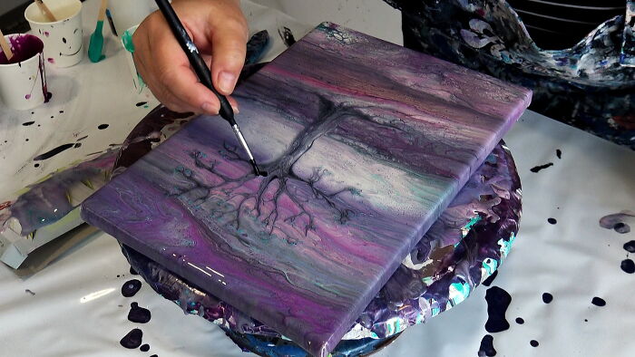 Painting A Tree On Wet Acrylic Pour With Beautifully Ghostly Results Painting A Tree On Wet Acrylic Pour With Beautifully Ghostly Results