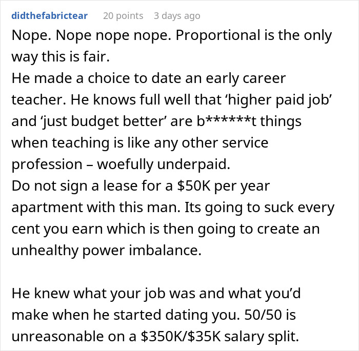 Man With $350K Salary Tells Girlfriend To Find A Better Job After She Can’t Afford Half The Rent