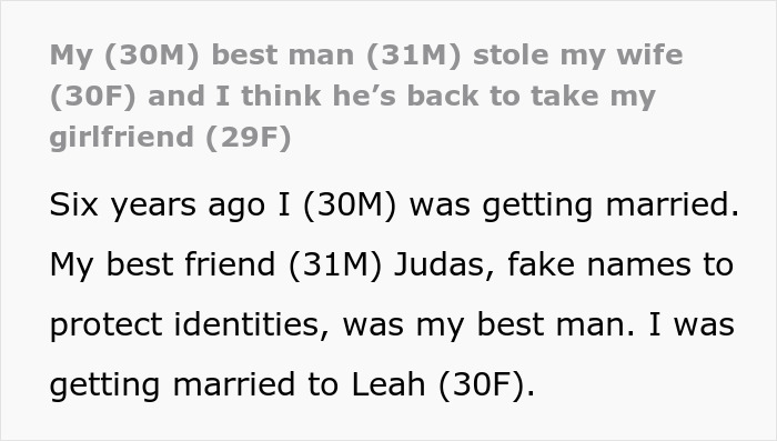 Guy Finds Out His Ex-Wife Cheated With His Best Man, Now Fears He’s After His Girlfriend Too Guy Finds Out His Ex-Wife Cheated With His Best Man, Now Fears He’s After His Girlfriend Too