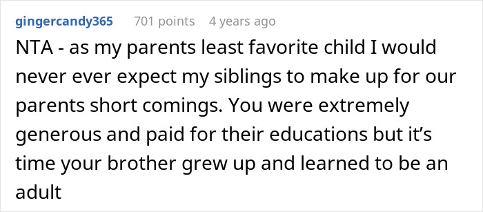Family Drama Escalates As “Golden Child” Refuses To Fund Lazy Bro For “Emotionally Damaging” Him Family Drama Escalates As “Golden Child” Refuses To Fund Lazy Bro For “Emotionally Damaging” Him