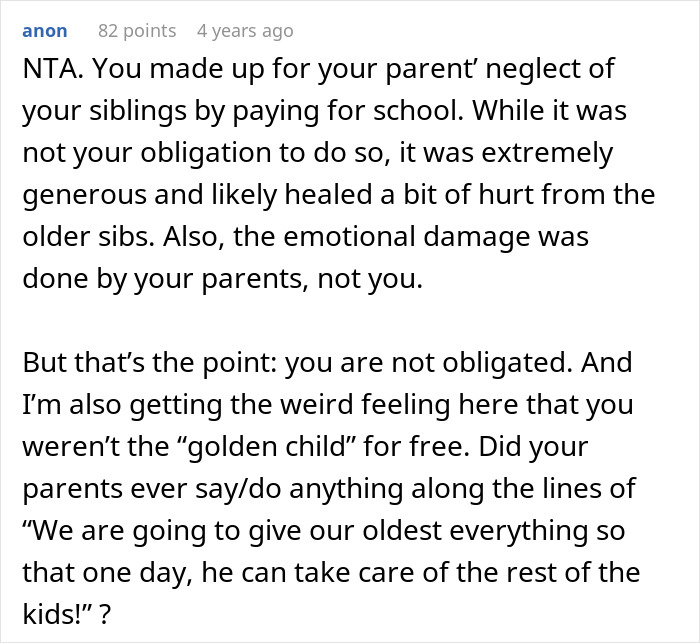 Family Drama Escalates As “Golden Child” Refuses To Fund Lazy Bro For “Emotionally Damaging” Him Family Drama Escalates As “Golden Child” Refuses To Fund Lazy Bro For “Emotionally Damaging” Him