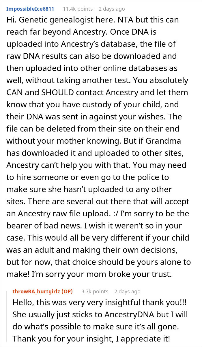 Mom Furious After Her Mother Secretly Makes Her Kid Take A DNA Test For ‘Family Gossip’ Mom Furious After Her Mother Secretly Makes Her Kid Take A DNA Test For ‘Family Gossip’