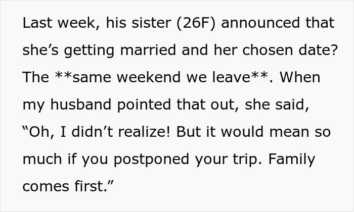 Selfish SIL Tries To Ruin Couple’s Honeymoon With Her Surprise Wedding, Cries When They Go Anyway Selfish SIL Tries To Ruin Couple’s Honeymoon With Her Surprise Wedding, Cries When They Go Anyway