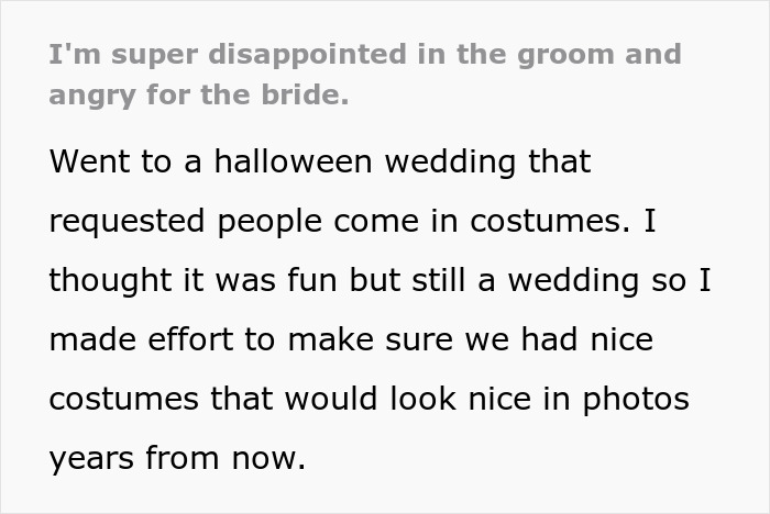 “I’m Super Disappointed In The Groom And Angry For The Bride”: Woman Shames A Halloween Wedding She Attended “I’m Super Disappointed In The Groom And Angry For The Bride”: Woman Shames A Halloween Wedding She Attended