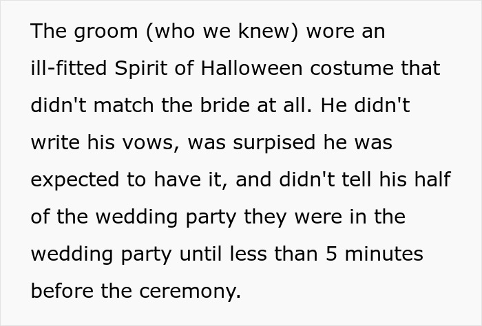 “I’m Super Disappointed In The Groom And Angry For The Bride”: Woman Shames A Halloween Wedding She Attended “I’m Super Disappointed In The Groom And Angry For The Bride”: Woman Shames A Halloween Wedding She Attended