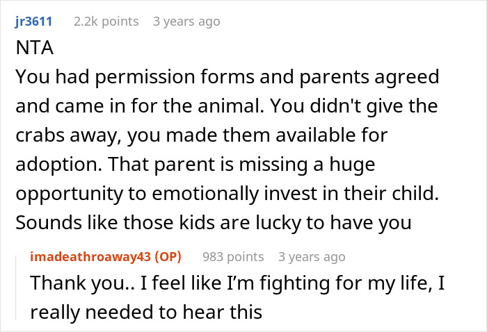 Teacher Gives Kids Hermit Crabs As Pets, Faces Backlash From Parent After One Of Them Dies Teacher Gives Kids Hermit Crabs As Pets, Faces Backlash From Parent After One Of Them Dies
