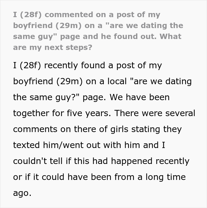 Boyfriend Is Livid After His Girlfriend’s Post In A Watchdog Group Reveals His Double Life Boyfriend Is Livid After His Girlfriend’s Post In A Watchdog Group Reveals His Double Life