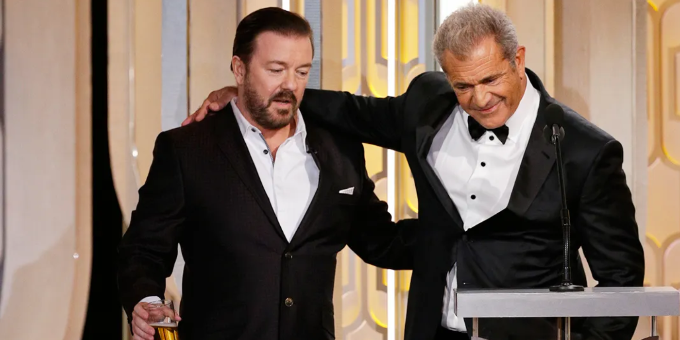 Mel Gibson and Ricky Gervais at the Golden Globes