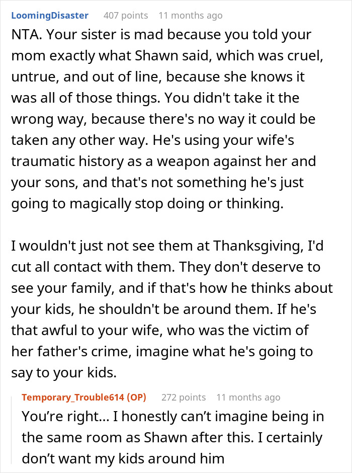 Man Banned From Thanksgiving After Horrific Comment About Brother-In-Law’s Kids Man Banned From Thanksgiving After Horrific Comment About Brother-In-Law’s Kids
