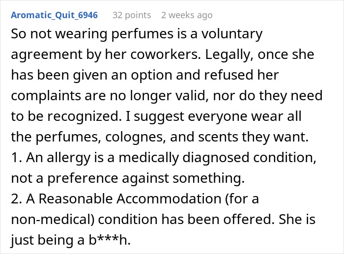 Woman Rejects Solutions To Her Allergies, Continues Complaining About Coworkers To Management Woman Rejects Solutions To Her Allergies, Continues Complaining About Coworkers To Management