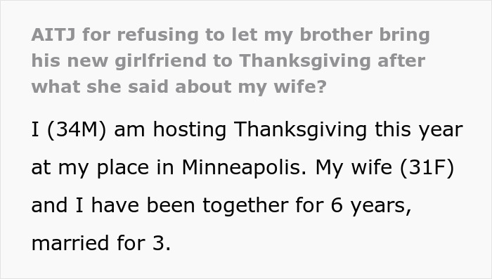 Man Draws A Line When Bro’s GF Mocks His Wife, Family Says He’s Destroying Thanksgiving Over Nothing Man Draws A Line When Bro’s GF Mocks His Wife, Family Says He’s Destroying Thanksgiving Over Nothing
