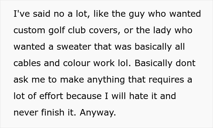 Entitled Employee Livid Her Coworker Won’t Knit Her A Huge Blanket For Free, Gets Her Hobby Banned Entitled Employee Livid Her Coworker Won’t Knit Her A Huge Blanket For Free, Gets Her Hobby Banned