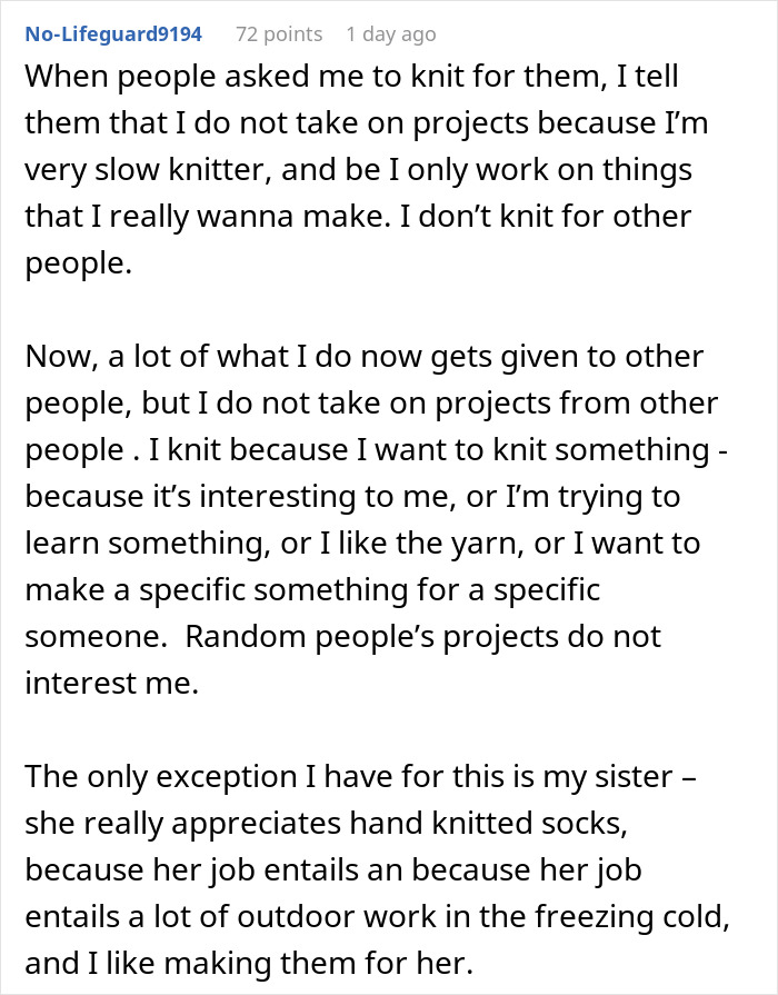 Entitled Employee Livid Her Coworker Won’t Knit Her A Huge Blanket For Free, Gets Her Hobby Banned Entitled Employee Livid Her Coworker Won’t Knit Her A Huge Blanket For Free, Gets Her Hobby Banned