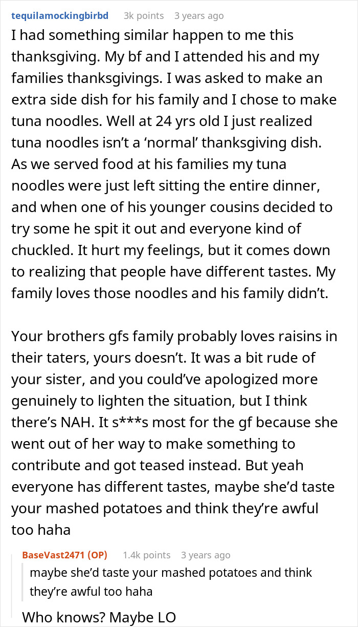 Guy Insults Sister’s Mashed Potatoes To Please GF, Fam Reveals They Didn’t Enjoy Her Dish At All Guy Insults Sister’s Mashed Potatoes To Please GF, Fam Reveals They Didn’t Enjoy Her Dish At All