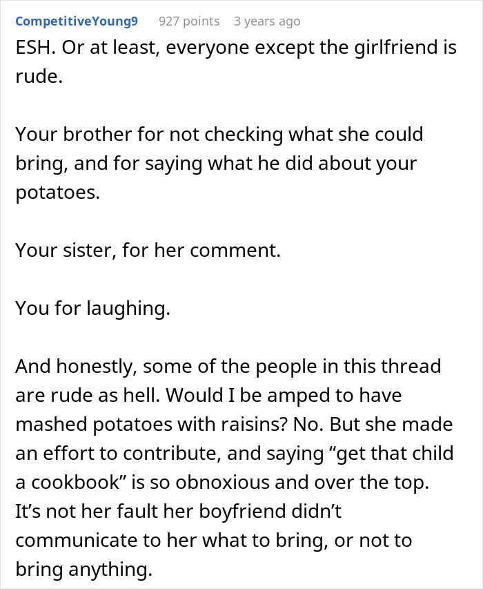 Guy Insults Sister’s Mashed Potatoes To Please GF, Fam Reveals They Didn’t Enjoy Her Dish At All Guy Insults Sister’s Mashed Potatoes To Please GF, Fam Reveals They Didn’t Enjoy Her Dish At All