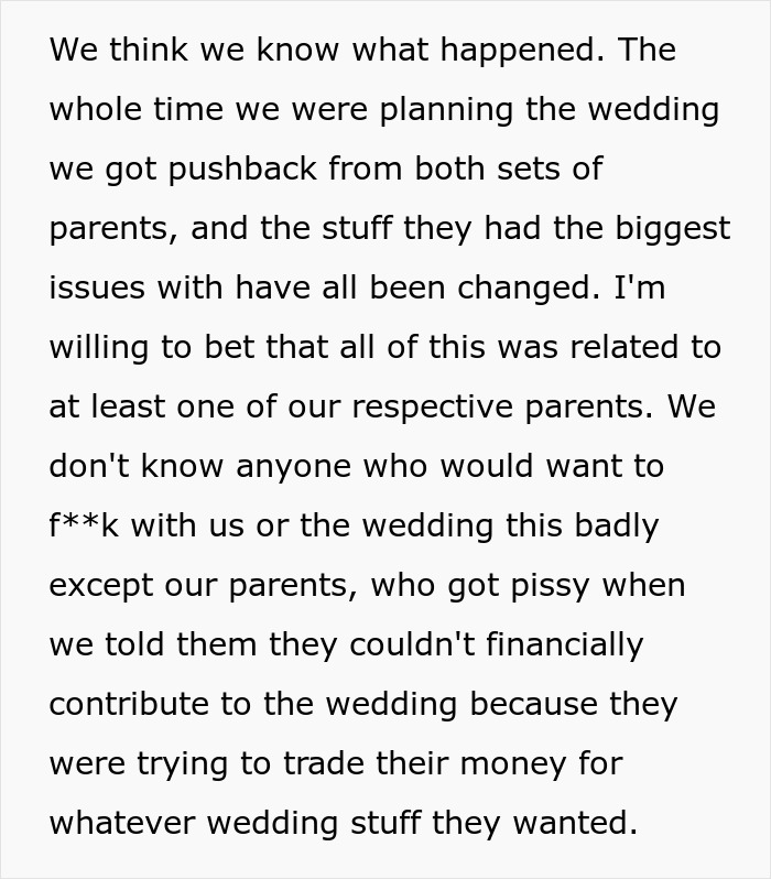Couple Prepared To Ditch 200 Wedding Guests After Both Of Their Parents Sabotage Their Wedding Plans Couple Prepared To Ditch 200 Wedding Guests After Both Of Their Parents Sabotage Their Wedding Plans