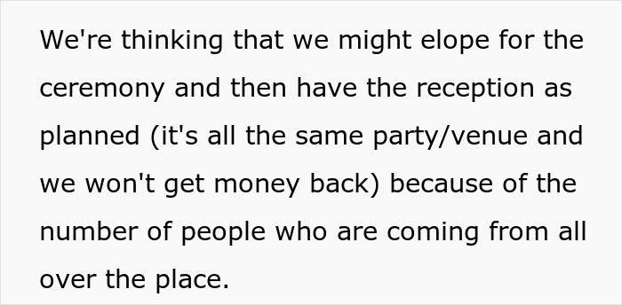 Couple Prepared To Ditch 200 Wedding Guests After Both Of Their Parents Sabotage Their Wedding Plans Couple Prepared To Ditch 200 Wedding Guests After Both Of Their Parents Sabotage Their Wedding Plans