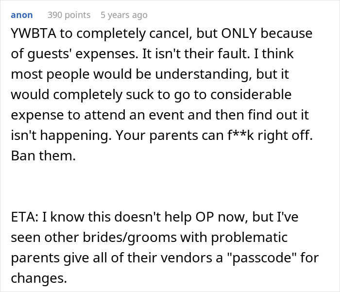 Couple Prepared To Ditch 200 Wedding Guests After Both Of Their Parents Sabotage Their Wedding Plans Couple Prepared To Ditch 200 Wedding Guests After Both Of Their Parents Sabotage Their Wedding Plans