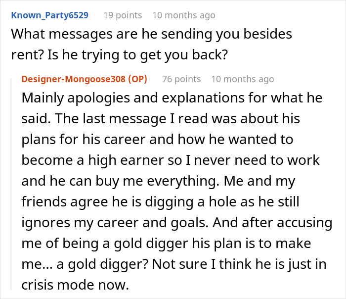 Guy Calls His Girlfriend A Gold Digger, She Moves Out, Realizes He Can’t Afford Rent Without Her