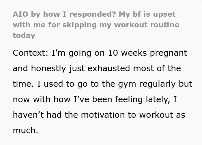 Man Accuses Pregnant GF Of Playing The Victim When She’s Too Sore And Tired To Work Out