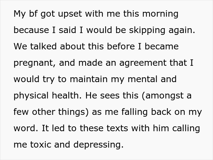 Man Accuses Pregnant GF Of Playing The Victim When She’s Too Sore And Tired To Work Out