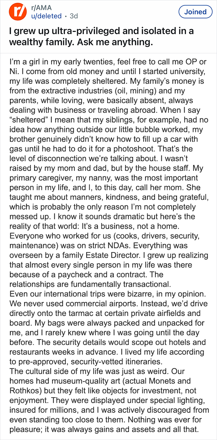 “I Grew Up Ultra-Privileged And Isolated In A Wealthy Family. Ask Me Anything”
