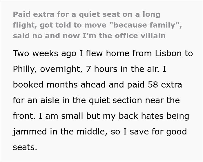 Rude Fam Tries To Bully Lady Out Of Plane Seat, Coworkers Brand Her A Villain For Refusing The Swap Rude Fam Tries To Bully Lady Out Of Plane Seat, Coworkers Brand Her A Villain For Refusing The Swap