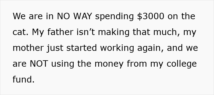 Teen Throws A Hissy Fit After Parents Used $3K College Fund For Cat’s Surgery, Goes No-Contact Teen Throws A Hissy Fit After Parents Used $3K College Fund For Cat’s Surgery, Goes No-Contact