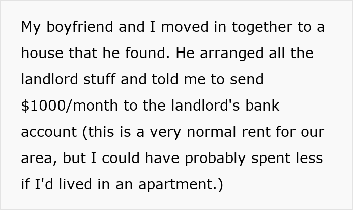GF Keeps Sending $1K/Month To BF For Rent, Horrified After Learning His Parents Own The House GF Keeps Sending $1K/Month To BF For Rent, Horrified After Learning His Parents Own The House